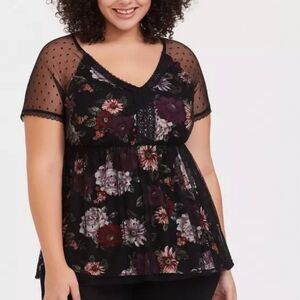 Torrid Size 3 Floral Babydoll Whimsygoth Top